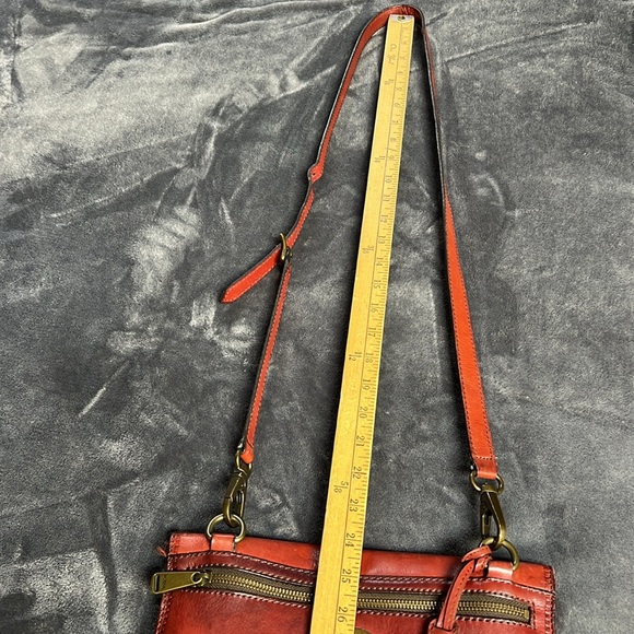 Fossil Red Leather Crossbody with Key Charm Accent